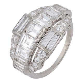 1950s Mid Century 4.30 Carat Total Weight Diamond Platinum Cocktail Ring, Size 7.75 For Sale