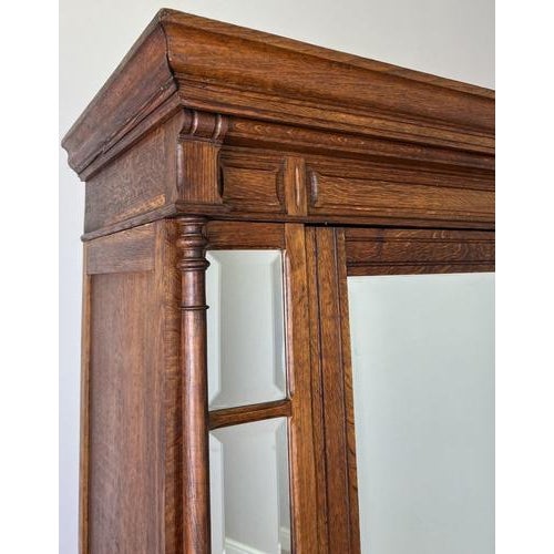 Antique French Style Oak Wardrobe with Mirrored Door For Sale - Image 3 of 18