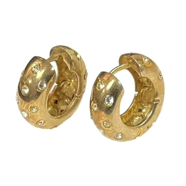 Vintage Gold-Plated 925 Sterling Silver and Diamond Hoop Earrings. Earrings are each set with sparkling tested authentic...