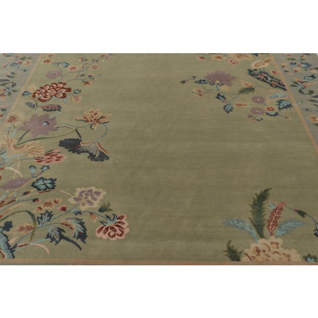 2010s Rug & Kilim’s Chinese Art Deco Inspired Rug, Light Green and Blue With Florals For Sale - Image 5 of 8