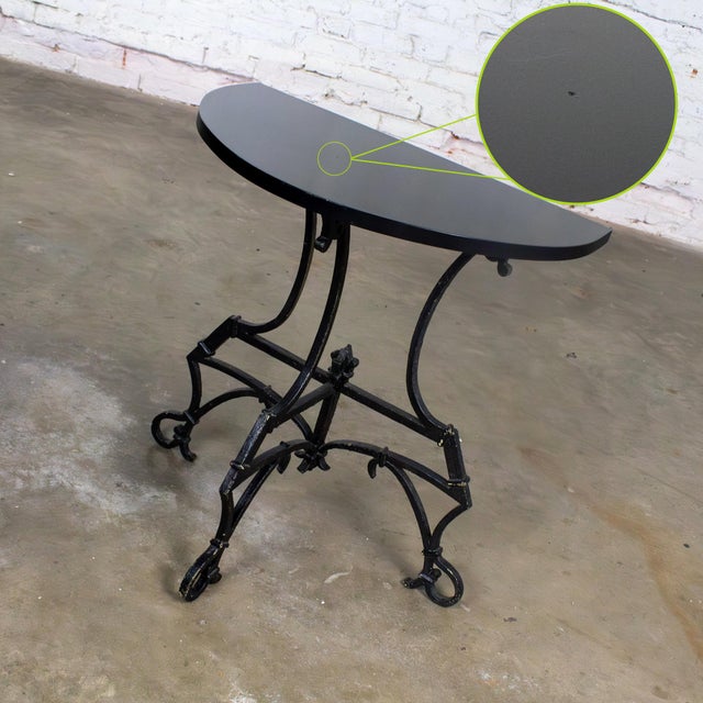 Early 20th Century Art Deco Italianate Demilune Table Black Painted Hand Wrought Iron Base For Sale - Image 17 of 18