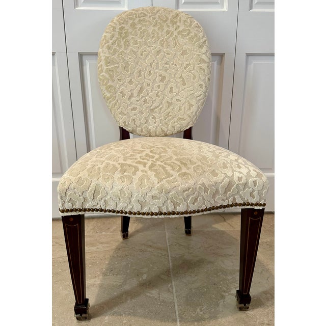 Solid Mahogany Legs (front), solid mahogany splayed legs (back), white string inlay that adds a distinctive ornamental...