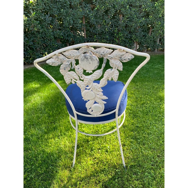 Metal Vintage Woodard Attributed Wrought Iron Patio Dining Table & Chairs Pomegranate 7 Pc Set For Sale - Image 7 of 15