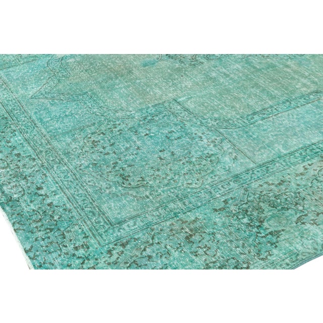 Turquoise 1960s Vintage Persian Distressed Handmade Medallion Turquoise Wool Rug For Sale - Image 8 of 10