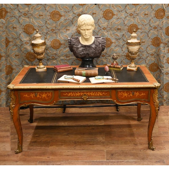 Bureau Plat French Inlay Desk Writing Table, 1920s For Sale - Image 3 of 15