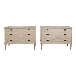 Pair of French Neoclassical Style 1930s Painted Chests with Marble Tops For Sale