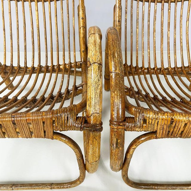 Brown Set of Mid-Century Modern Italian Armchairs in Curved Rattan, 1960s For Sale - Image 8 of 18