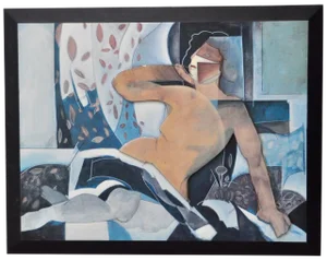 Vintage Cubist Mixed Media Reclining Nude C.1980s
