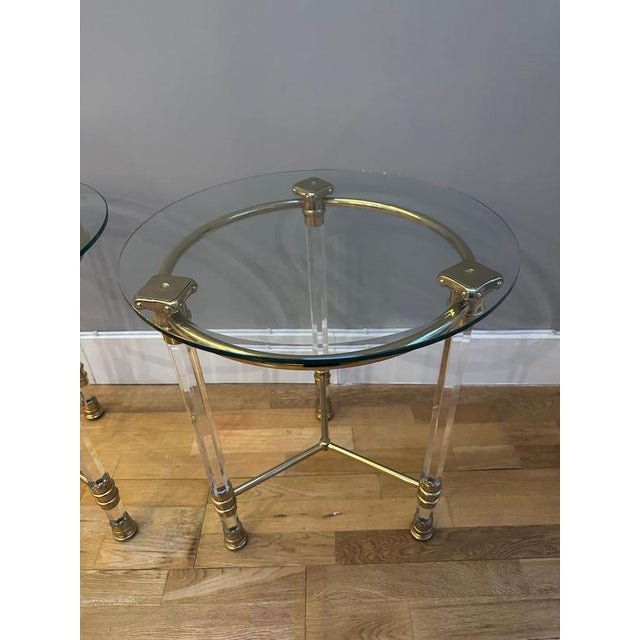 Italian Acrylic Glass and Lacquered Brass Side Tables, 1970, Set of 2 For Sale - Image 13 of 17