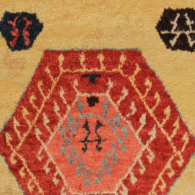 Textile Vintage Tulu Square Rug in Red and Yellow With Geometric Patterns - Rug & Kilim For Sale - Image 7 of 7