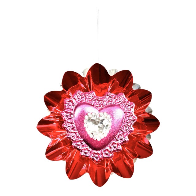 Valentine Ornament With Antique Dresdens & Vintage Light Reflectors V1 For Sale