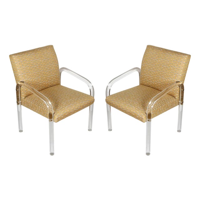 Single Pace Lucite Chair With Ochre & French Blue Upholstery For Sale