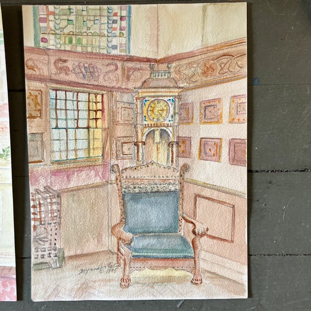 Hollywood Regency Contemporary Pair of Original Hollywood Regency Interior Watercolor Paintings For Sale - Image 3 of 7