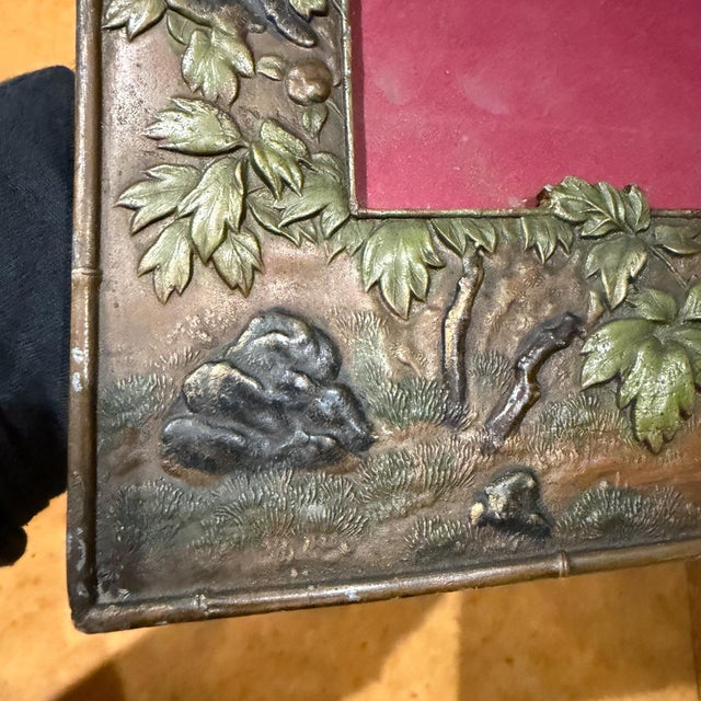 Antique Metal Picture Frame Peacocks and Floral Motifs Japanese Meiji Period For Sale - Image 10 of 11