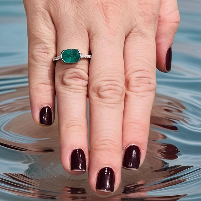 Green Natural Emerald Diamond Ring 6.5 14k W Gold 2.33 TCW Certified For Sale - Image 8 of 13