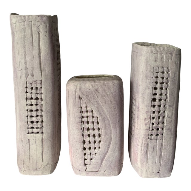 1980s Ceramic Abstract Vases- Signed by Artist- Set of 3 For Sale