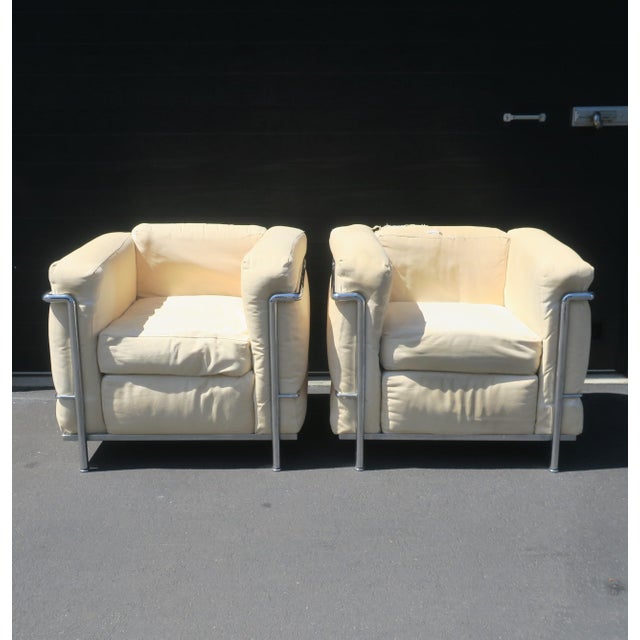 Cassina Lc2 Style Modernist Chrome Armchairs Pair, Circa Late 20th Century For Sale - Image 4 of 16