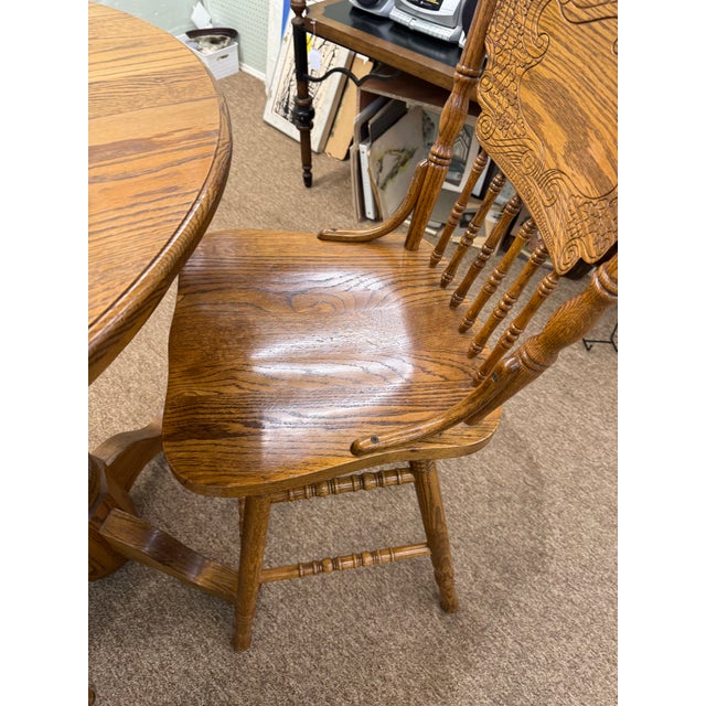 1950s Gorgeous Mid 20th Century Round Table With Two Chairs, Solid Oak For Sale - Image 5 of 12