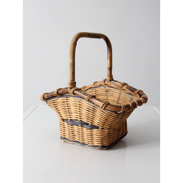 Brown Vintage Gathering Basket With Handle For Sale - Image 8 of 10