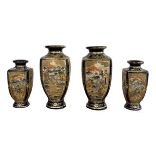 Antique Japanese Satsuma Vase Set, 1900, Set of 4 For Sale
