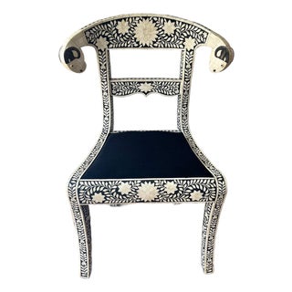 Early 20th Century Set of 4 Anglo-Indian style, bone inlay, ram's head dining chairs For Sale