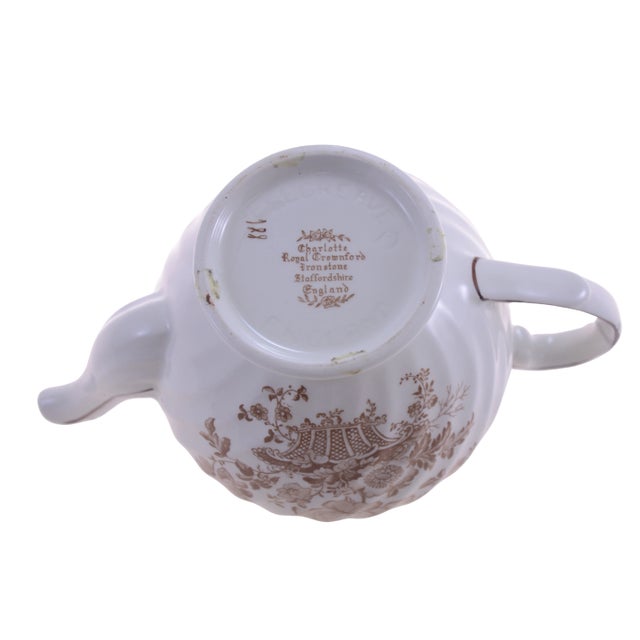 Ceramic Stafforshire Ironstone Brown Floral Teapot For Sale - Image 7 of 8