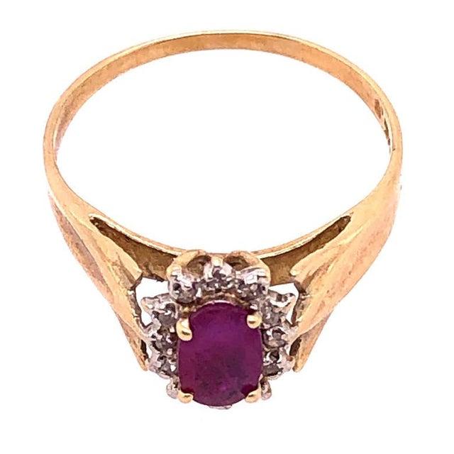 2010s 14 Karat Yellow Gold Free Form Ruby Center With Diamond Accents Ring, Size 7 For Sale - Image 5 of 6