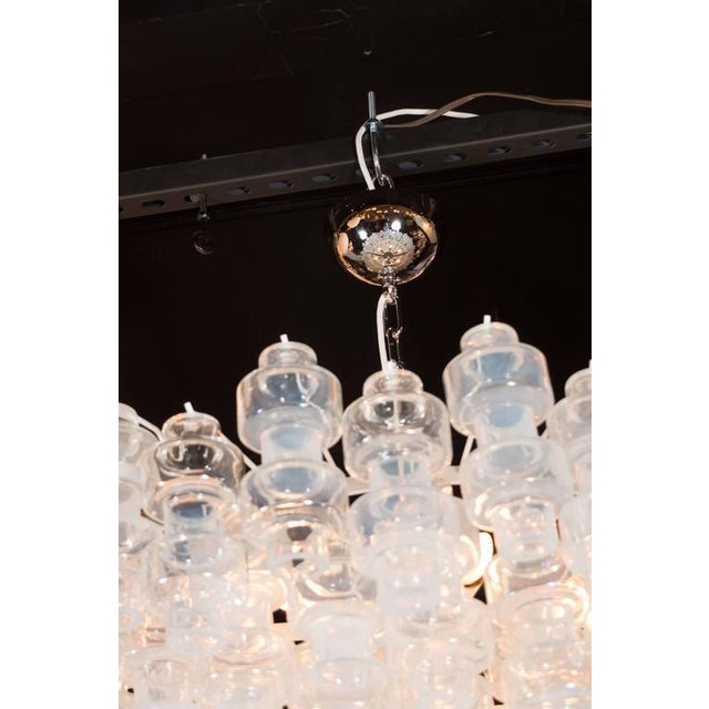 Metal Modernist Opalescent and Clear Murano Glass Barbell Chandelier For Sale - Image 7 of 10