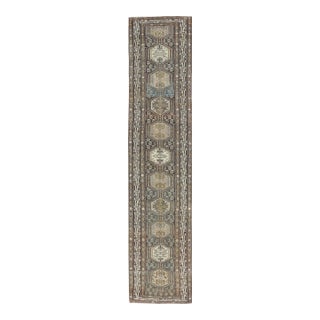 Antique Persian Malayer Runner With Geometric Medallions and Subtle Earth Tones 3'3" X 15'9" For Sale