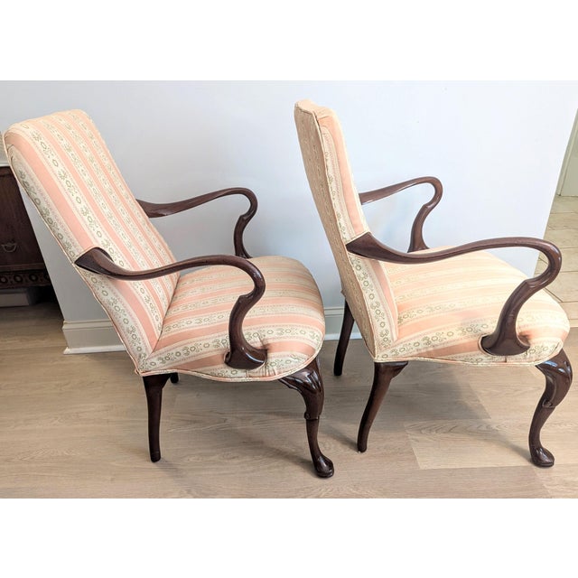 Mid 20th Century Mid 20th Century Biggs / Kittinger Queen Anne Fireside Arm Chair Pair For Sale - Image 5 of 18