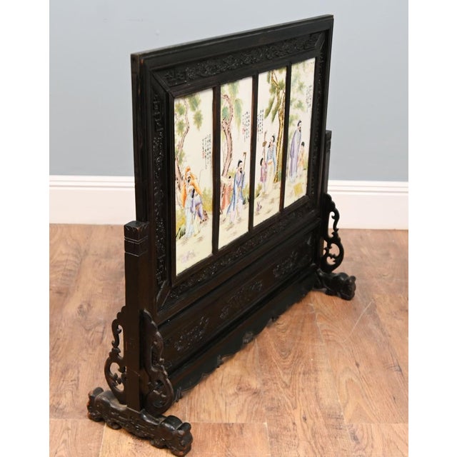 2000 - 2009 Large Japanese Meiji Porcelain Carved Screen Room Divider For Sale - Image 5 of 11