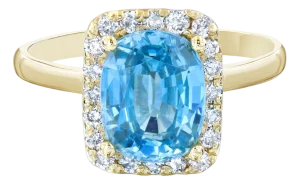 3.93 Carat Blue Zircon Diamond Cocktail Ring, Size 7