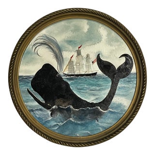 Whale & Sailing Ship Maritime Folk Art — 13” Hand-Textured Fine Art Print For Sale
