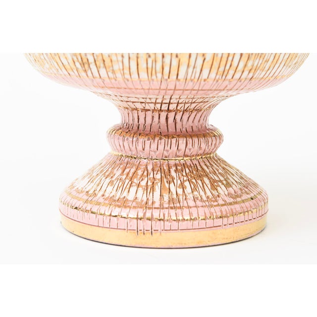 Ceramic Vintage Aldo Londi for Bitossi Ceramic Seta Pedestal Bowl Pink, Brown, Gold Off White Yellow Hallmarked For Sale - Image 7 of 11