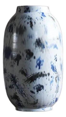 Large White Vase With Abstract Painting by Scarlet Pottery