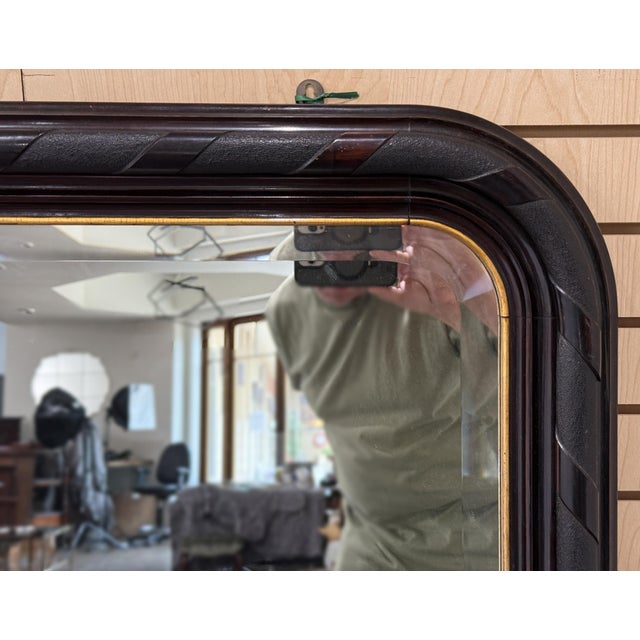Large Arch-Top Ebonized Beveled Wall or Hall Mirror (H 49 5/8 X W 64 1/4) For Sale - Image 4 of 9