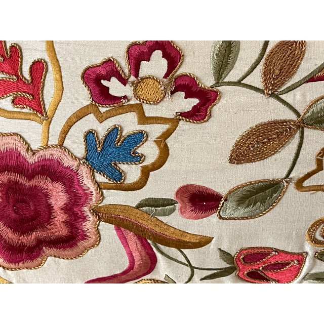 1970s Tapestry Crewel Embroidered Lumbar Pillow For Sale - Image 4 of 4