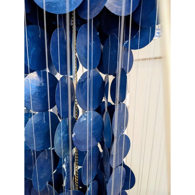 1960s Mid-Century Modern Verner Panton Style Blue Capiz Shell Chandelier For Sale - Image 5 of 6