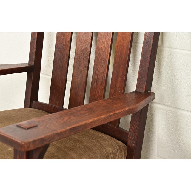 Wood Stickley Style Antique Mission Oak Arts & Crafts Rocking Chair, Circa 1910 For Sale - Image 7 of 11