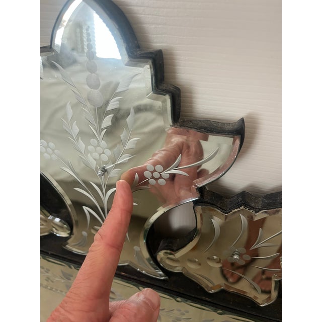 Silver Gorgeous Venetian Floral Etched Wall Mirror - 2 Available For Sale - Image 8 of 12