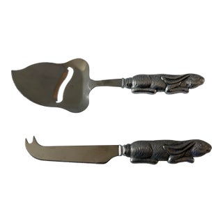 Vintage Arthur Court Cheese Knife Set With Rabbit Handles For Sale