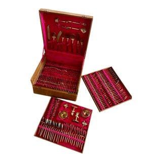 Vintage Tony’s Gems Plated Brass 150 Pieces 12 Person Flatware Set For Sale