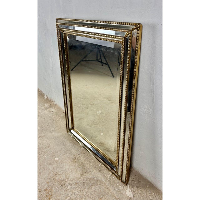 Hollywood Regency Brass and Beveled Glass Wall Mirror, Mid-20th Century For Sale - Image 3 of 14