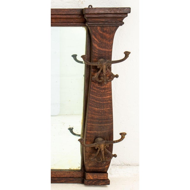 Early 20th Century Early 20th Century Arts & Crafts Oak Hat Rack Wall Mirror For Sale - Image 5 of 7