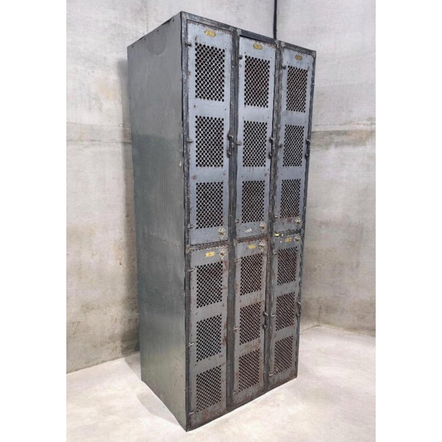 A Vintage Industrial Perforated Metal Lockers For Sale - Image 4 of 6