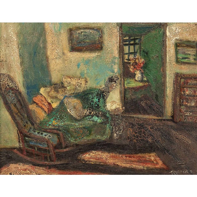 Measures 16.5 X 20 without frame. heavy craquelure. it seems like some sort of experimental technique the artist used....