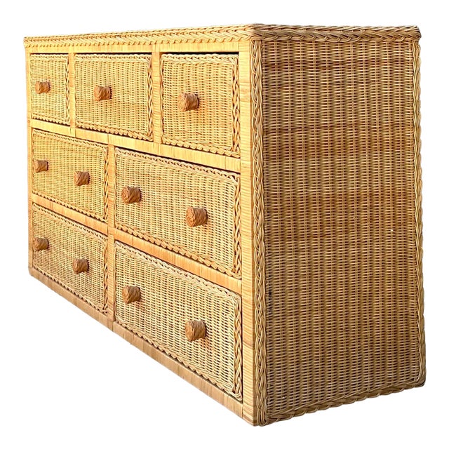 Vintage Woven Rattan Dresser For Sale