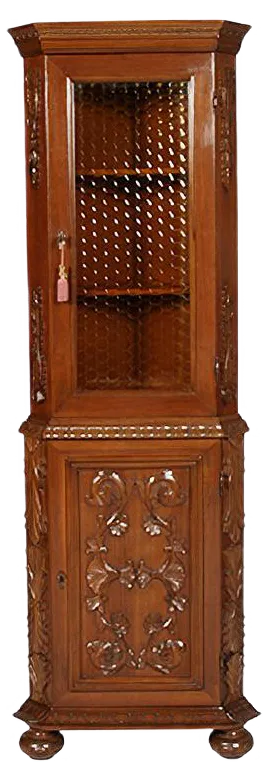 Renaissance Style Carved Walnut Corner Cupboard by Michele Bonciani, 1930s