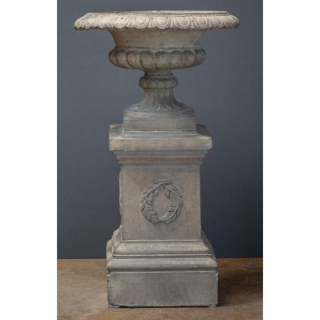 English Large English Campana Garden Urn or Planter Pot on Square Plinth Base For Sale - Image 3 of 13
