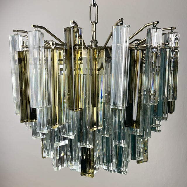 Brown Vintage Italian Murano Glass Crystal Prism Chandelier from Venini, 1970s For Sale - Image 8 of 18